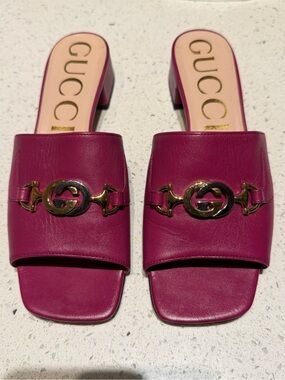 Gucci Fuchsia Leather Horsebit Slide Mules